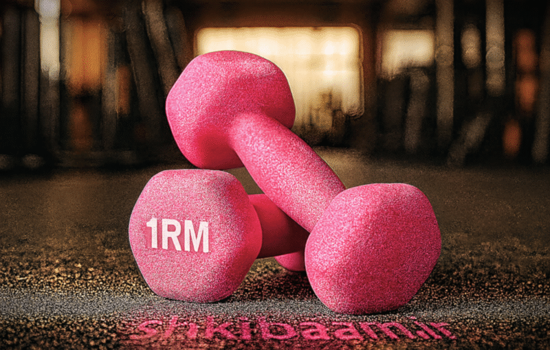 نوشته 1RMروی دمبل ها در باشگاه shkibaam.ir